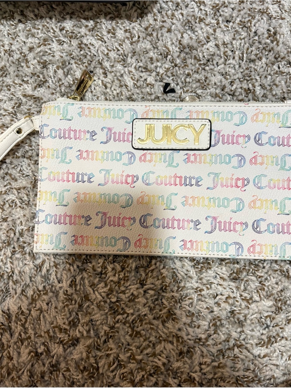 Juicy Couture White Rainbow Logo Wristlet Clutch with Gold Plaque